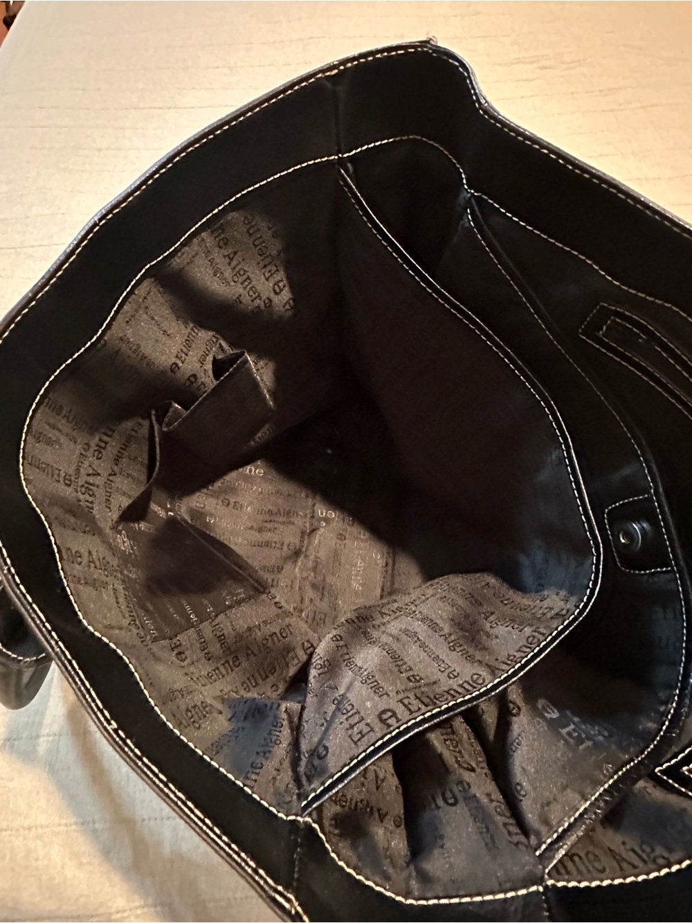 Etienne Aigner Black Leather Tote with Contrast Stitching - Picture 9 of 13